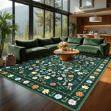 Garvee Washable Floral Rug Non Slip Living Room Rug, Area Rugs Vintage Distressed Soft Carpet for Bedroom, Dinning Room, Home Office - Green
