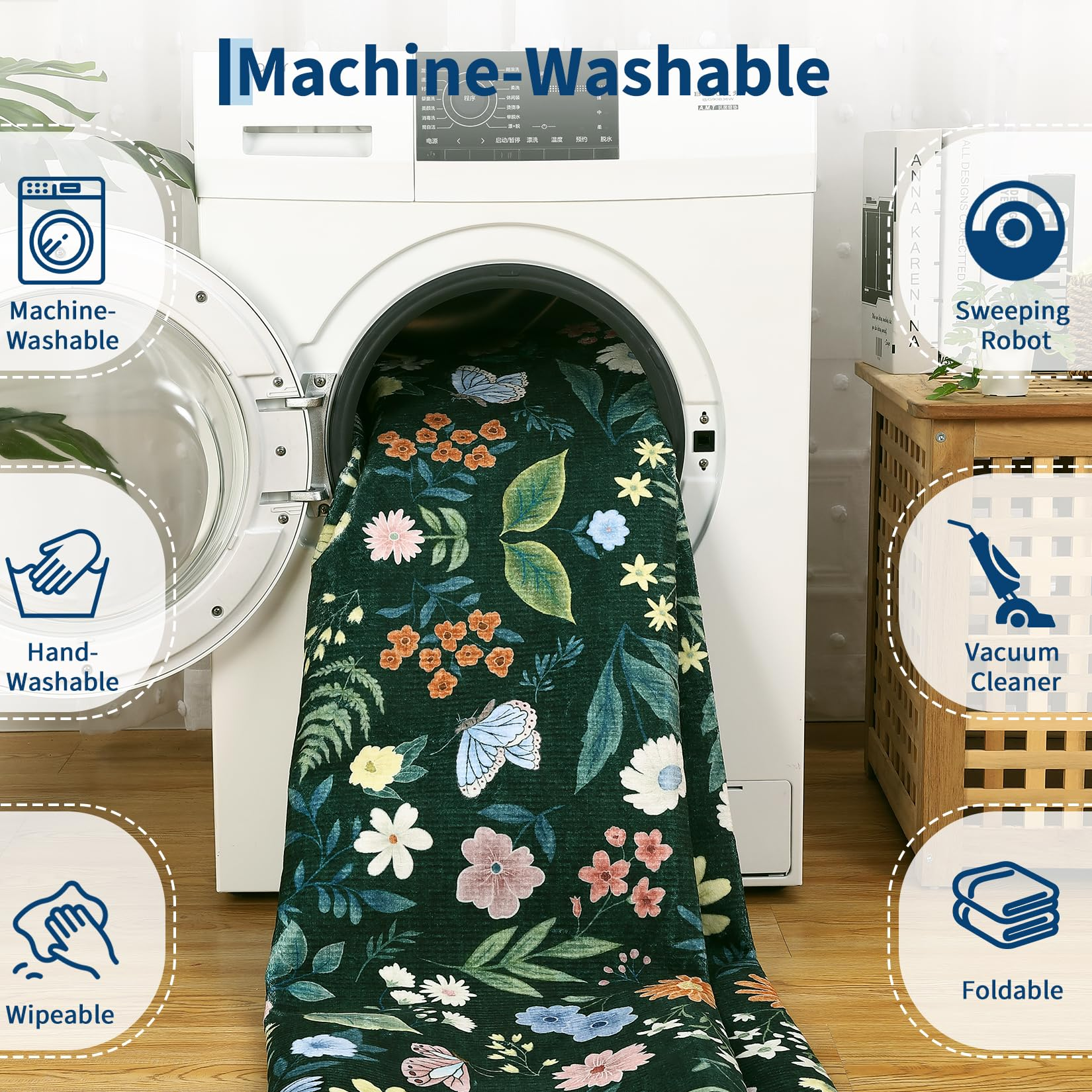 Garvee Washable Floral Rug Non Slip Living Room Rug, Area Rugs Vintage Distressed Soft Carpet for Bedroom, Dinning Room, Home Office