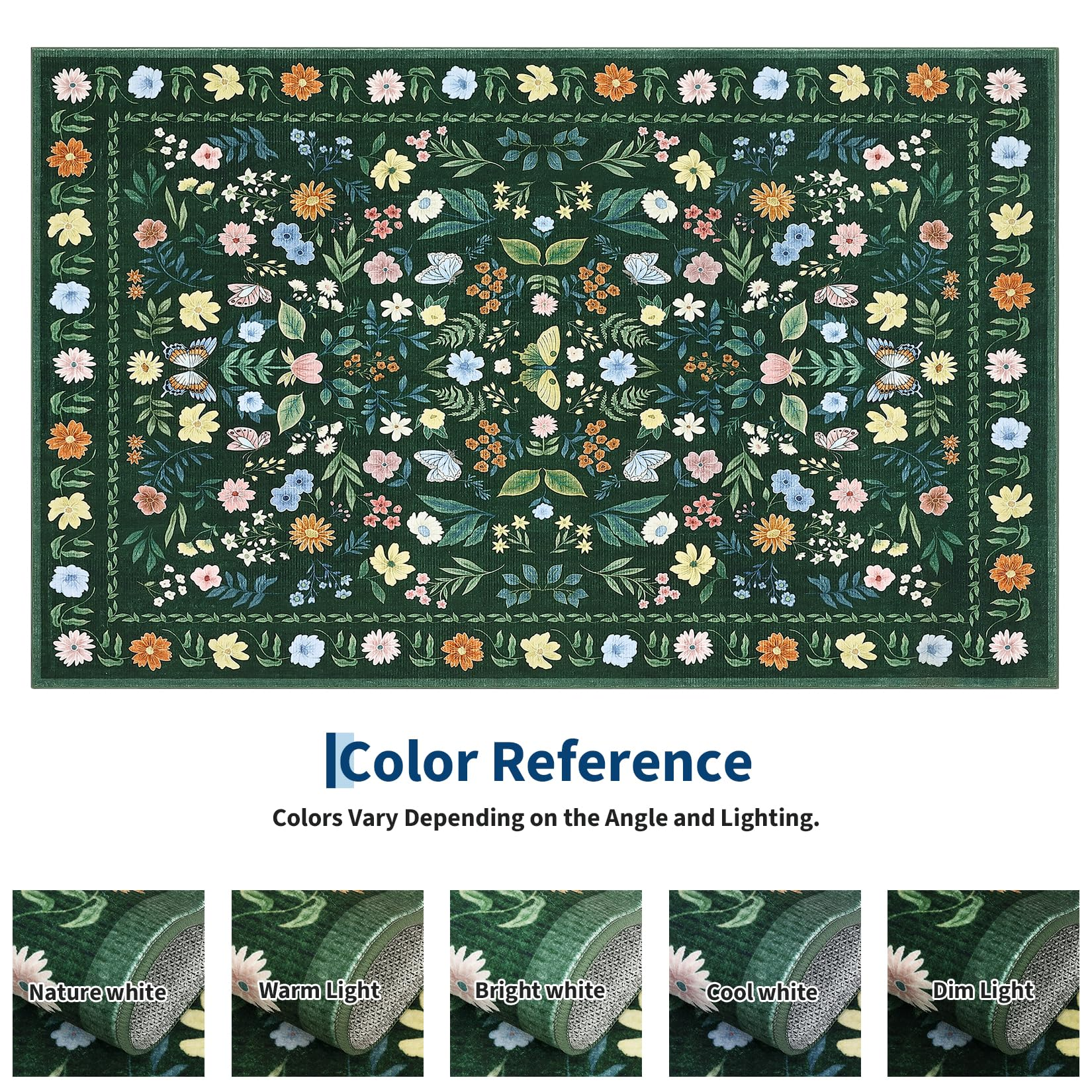 Garvee Washable Floral Rug Non Slip Living Room Rug, Area Rugs Vintage Distressed Soft Carpet for Bedroom, Dinning Room, Home Office