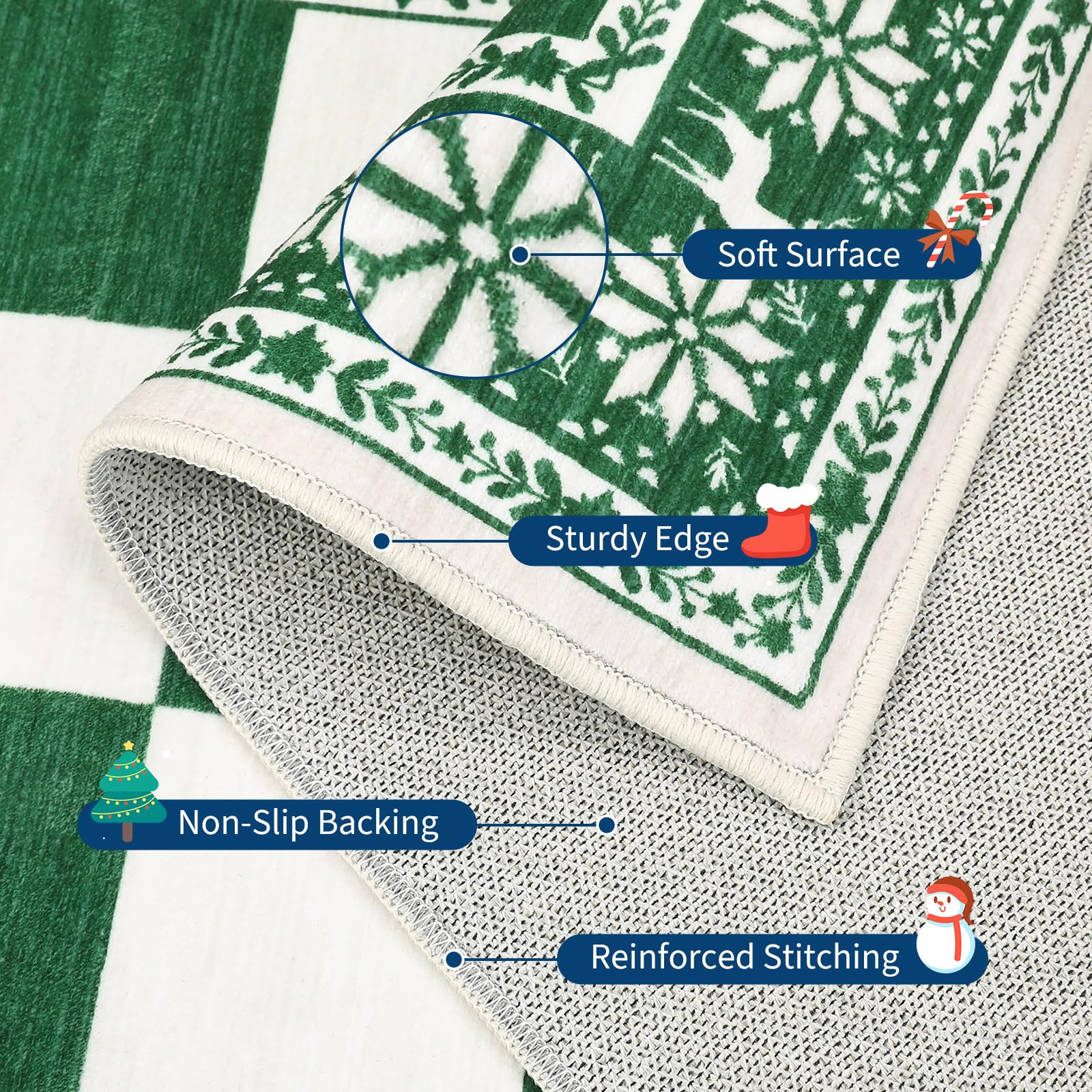 Garvee Green 2x6 Runner Rug Washable Non Slip Checkered Soft Low Pile Christmas Rug for Kitchen Entryway Living Room Bedroom