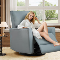 Garvee Swivel Rocking Nursery Recliner Chair Rocker Recliner Glider Deep Seat PU Leather Sofa Chair with high Backrest for Nursery, Living Room, Bedroom & Home Movie Theater (Gray)