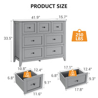 Garvee 7 Chest of Drawer Dresser, Modern and Stylish Dresser, Deep Drawers and Nickel Round Handle, Wood Organizer Dresser with Ample Storage Space for Bedroom, Living Room, Entryway, Gray