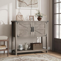 Garvee Farmhouse Console Table with 2-Door, Wood Coffee Bar Cabinet Sofa Table, Entryway Table with 2 Storage Cabinets, Farmhouse Buffet Sideboard for Kitchen, Living Room, Hallway, 32 Inch, Grey