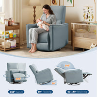 Garvee Swivel Rocking Nursery Recliner Chair Rocker Recliner Glider Deep Seat PU Leather Sofa Chair with high Backrest for Nursery, Living Room, Bedroom & Home Movie Theater (Gray)