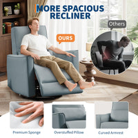 Garvee Swivel Rocking Nursery Recliner Chair Rocker Recliner Glider Deep Seat PU Leather Sofa Chair with high Backrest for Nursery, Living Room, Bedroom & Home Movie Theater (Gray)