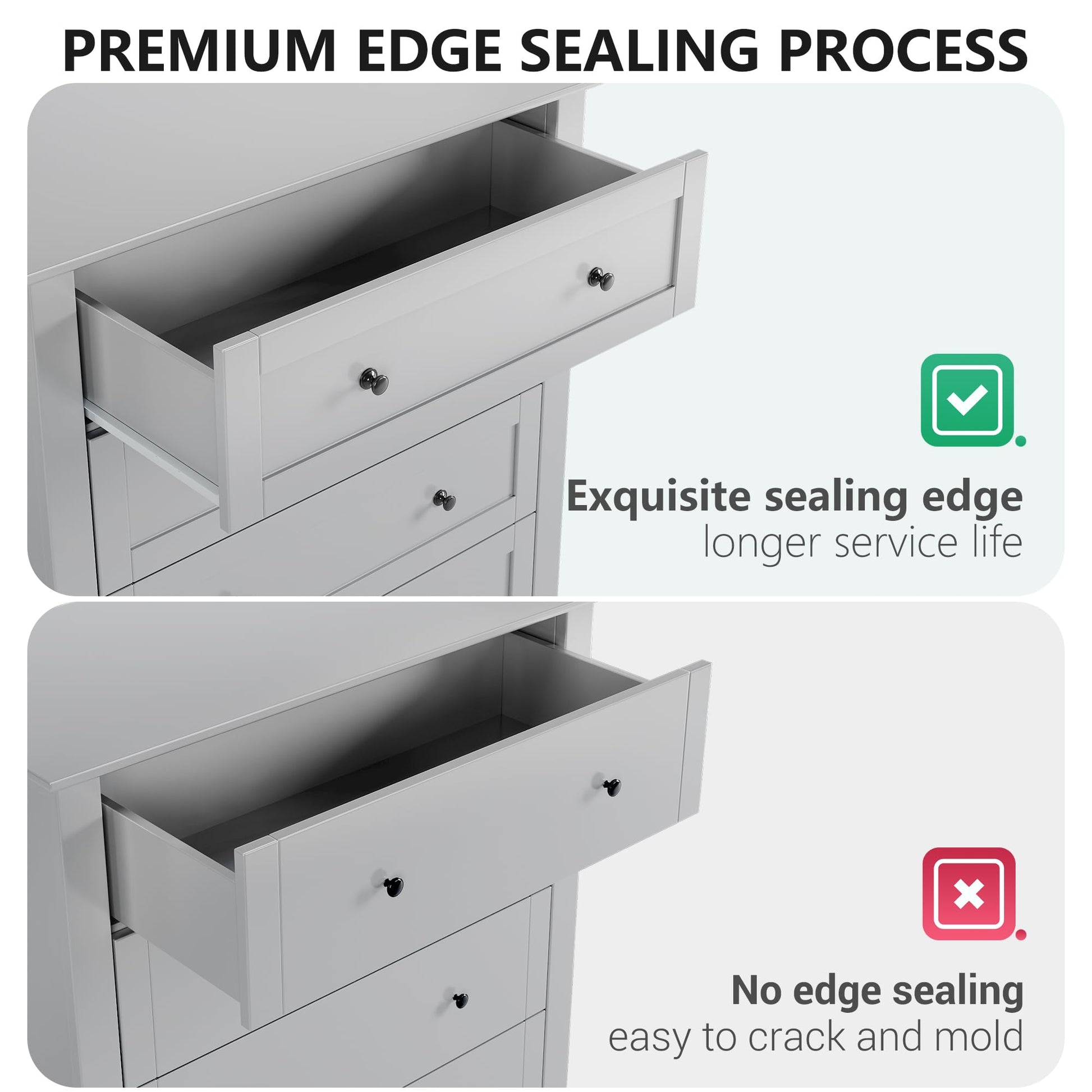 Garvee 7 Chest of Drawer Dresser, Modern and Stylish Dresser, Deep Drawers and Nickel Round Handle, Wood Organizer Dresser with Ample Storage Space for Bedroom, Living Room, Entryway, Gray