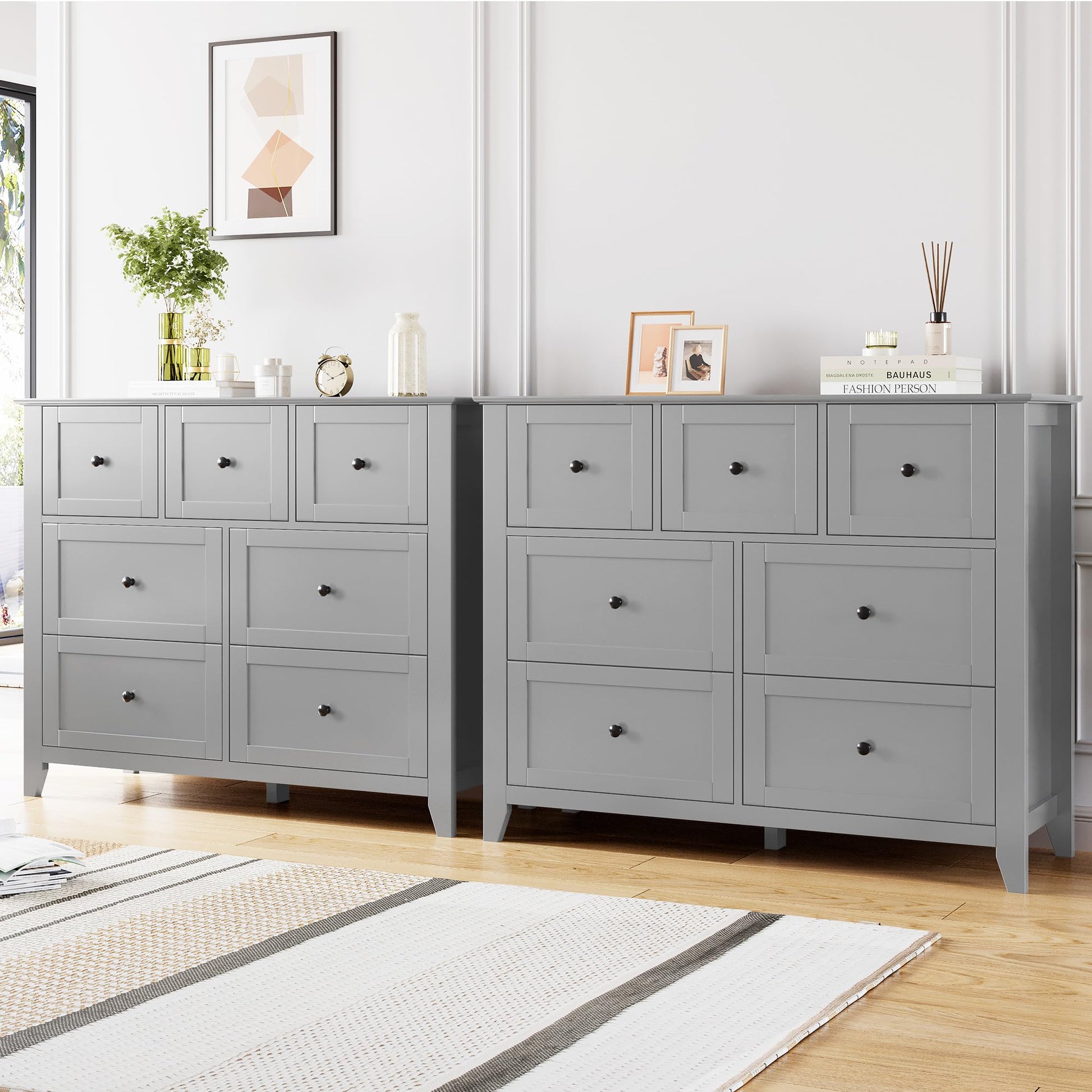 Garvee 7 Chest of Drawer Dresser, Modern and Stylish Dresser, Deep Drawers and Nickel Round Handle, Wood Organizer Dresser with Ample Storage Space for Bedroom, Living Room, Entryway, Gray