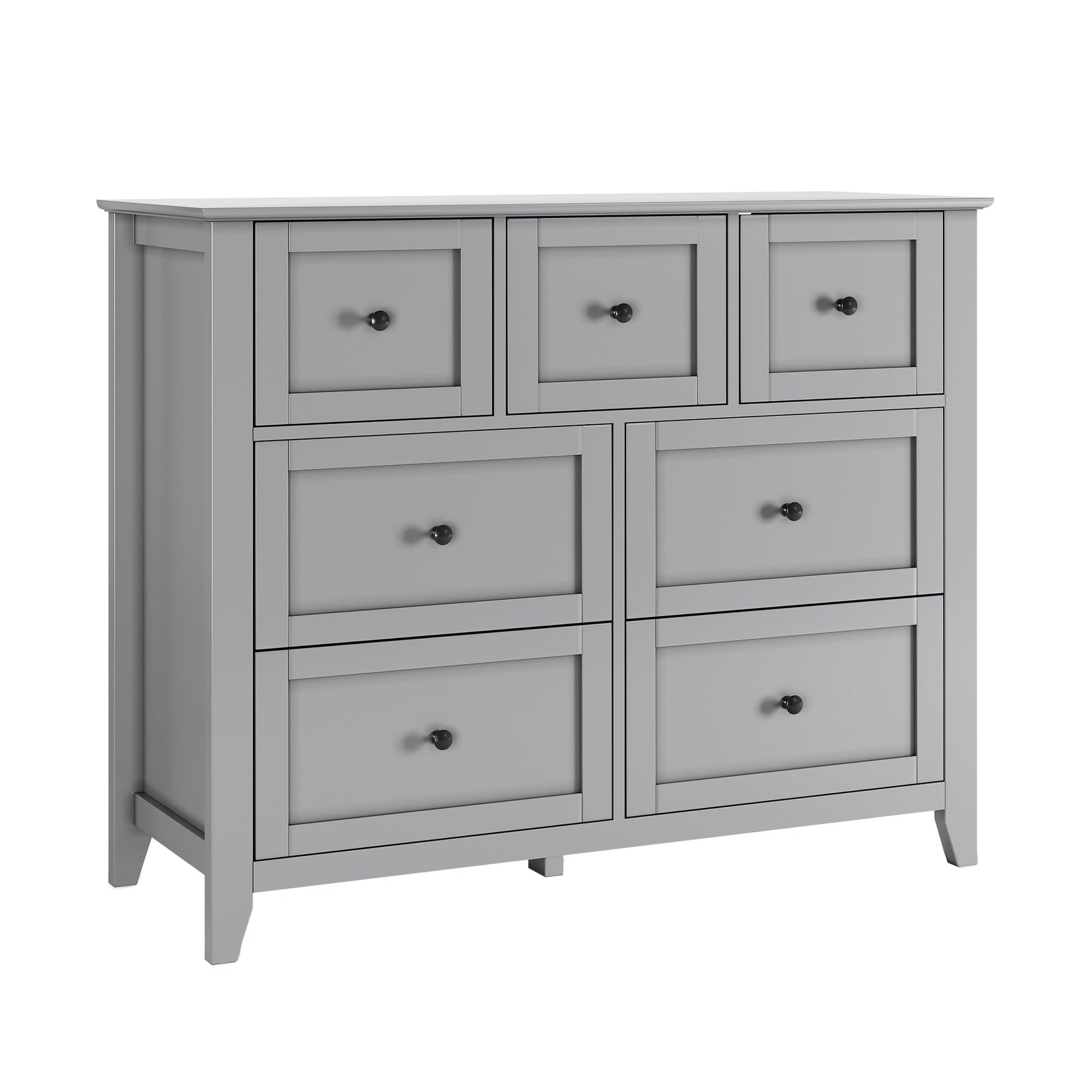 Garvee 7 Chest of Drawer Dresser, Modern and Stylish Dresser, Deep Drawers and Nickel Round Handle, Wood Organizer Dresser with Ample Storage Space for Bedroom, Living Room, Entryway, Gray
