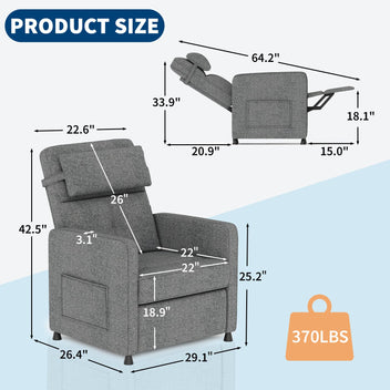 Garvee Power Recliner Chair with Massage & Heat, Adjustable Electric Recliner, Ergonomic Overstuffed Tall Back, Padded Seat, USB Port, Side Pockets, for Home Theater & Living Room, Grey