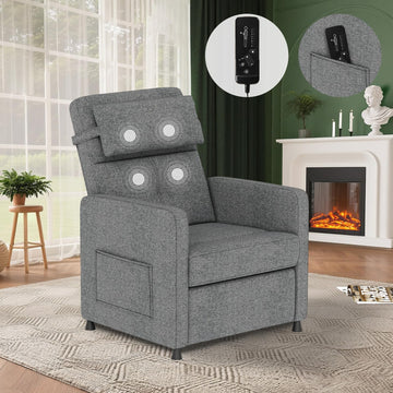 Garvee Power Recliner Chair with Massage & Heat, Adjustable Electric Recliner, Ergonomic Overstuffed Tall Back, Padded Seat, USB Port, Side Pockets, for Home Theater & Living Room, Grey