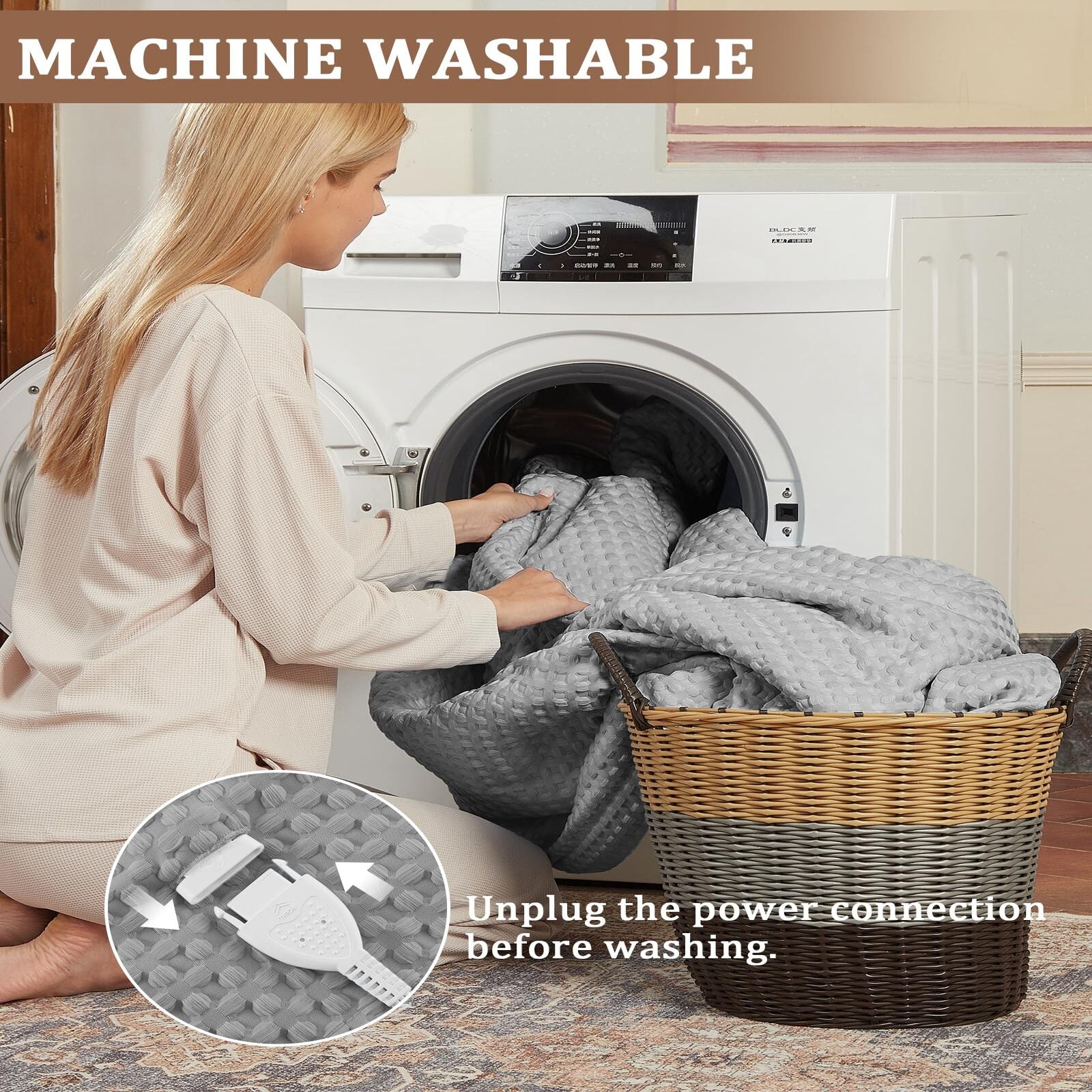 Garvee Heated Blanket Full Size, Waffle Weave Electric Blanket Throw with LCD Controller, Fast Heating, 10 Heat Levels & 1-12H Time Settings, ETL Certified, Machine Washable, Grey, 72" x 84"
