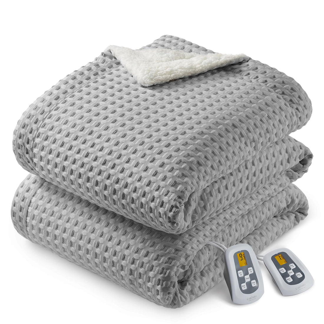 Garvee Heated Blanket Queen Size with LCD Dual Controller, Waffle Weave Fast Heating Electric Blankets, 10 Heat Levels & 1-12H Time Settings, ETL Certified, Machine Washable, Grey, 84" x 90"