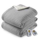 Garvee Heated Blanket Queen Size with LCD Dual Controller, Waffle Weave Fast Heating Electric Blankets, 10 Heat Levels & 1-12H Time Settings, ETL Certified, Machine Washable, Grey, 84" x 90" - Grey-Waffle Weave