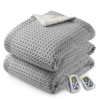 Garvee Heated Blanket Queen Size with LCD Dual Controller, Waffle Weave Fast Heating Electric Blankets, 10 Heat Levels & 1-12H Time Settings, ETL Certified, Machine Washable, Grey, 84" x 90"