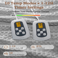 Garvee Heated Blanket Queen Size with LCD Dual Controller, Waffle Weave Fast Heating Electric Blankets, 10 Heat Levels & 1-12H Time Settings, ETL Certified, Machine Washable, Grey, 84" x 90"