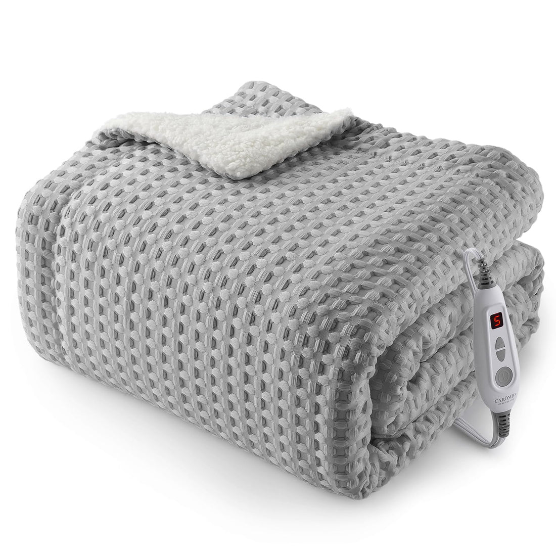 Garvee Heated Blanket Throw, Waffle Weave Electric Throw Blanket Fast Heating with LCD Controller, 6 Heat Levels & 4 Hour Auto Shut Off, ETL Certified, Machine Washable, Grey, 50" x 60"