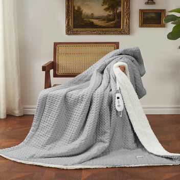 Garvee Heated Blanket Throw, Waffle Weave Electric Throw Blanket Fast Heating with LCD Controller, 6 Heat Levels & 4 Hour Auto Shut Off, ETL Certified, Machine Washable, Grey, 50" x 60"