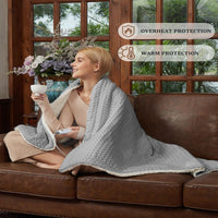 Garvee Heated Blanket Twin Size, Waffle Weave Electric Throw Blanket Fast Heating with LCD Controller, 10 Heat Levels & 1-12H Time Settings Auto Off, ETL Certified, Grey, 62" x 84"