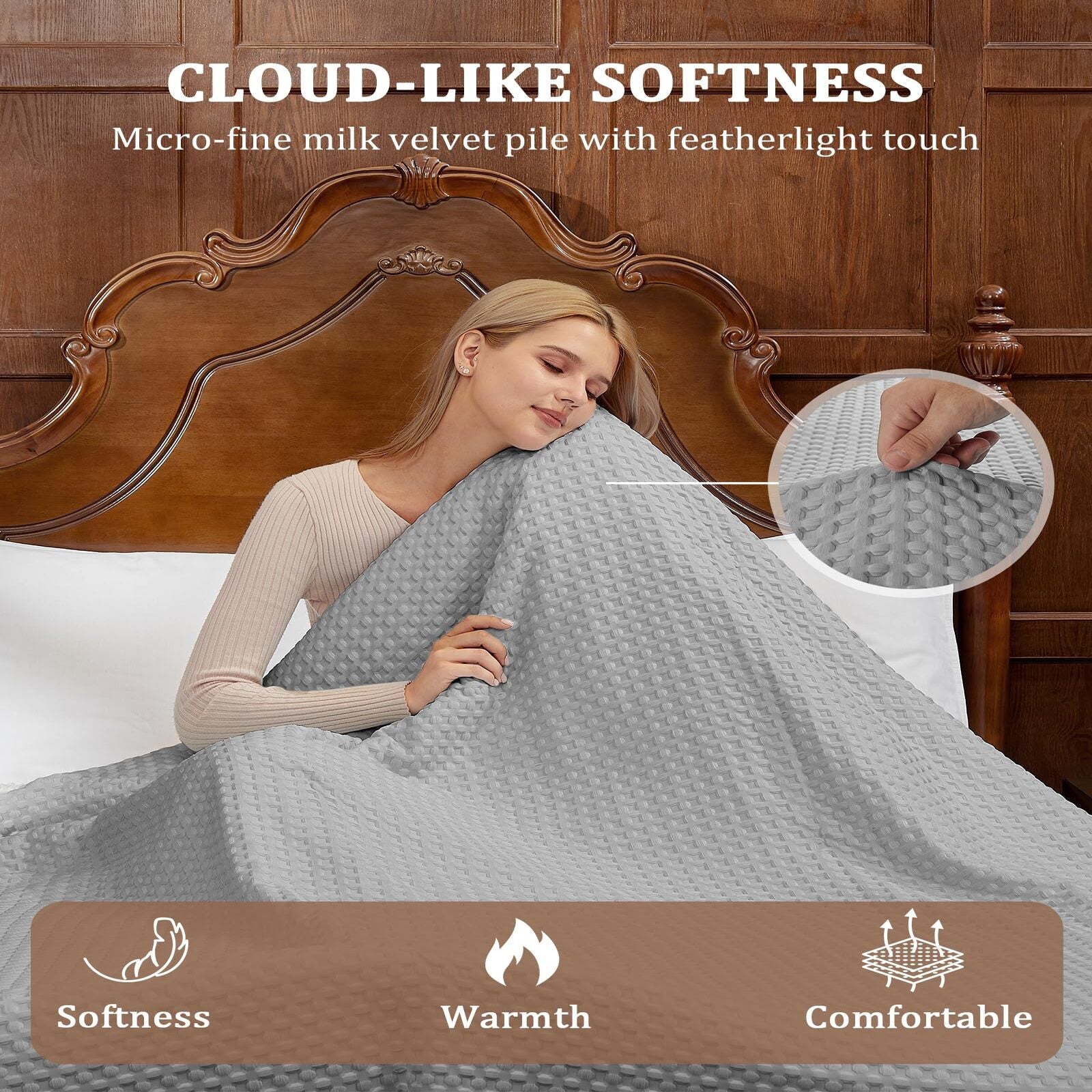 Garvee Heated Blanket Twin Size, Waffle Weave Electric Throw Blanket Fast Heating with LCD Controller, 10 Heat Levels & 1-12H Time Settings Auto Off, ETL Certified, Grey, 62" x 84"