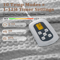 Garvee Heated Blanket Twin Size, Waffle Weave Electric Throw Blanket Fast Heating with LCD Controller, 10 Heat Levels & 1-12H Time Settings Auto Off, ETL Certified, Grey, 62" x 84"