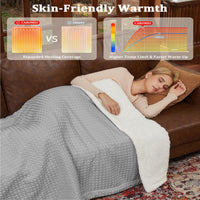 Garvee Heated Blanket Twin Size, Waffle Weave Electric Throw Blanket Fast Heating with LCD Controller, 10 Heat Levels & 1-12H Time Settings Auto Off, ETL Certified, Grey, 62" x 84"