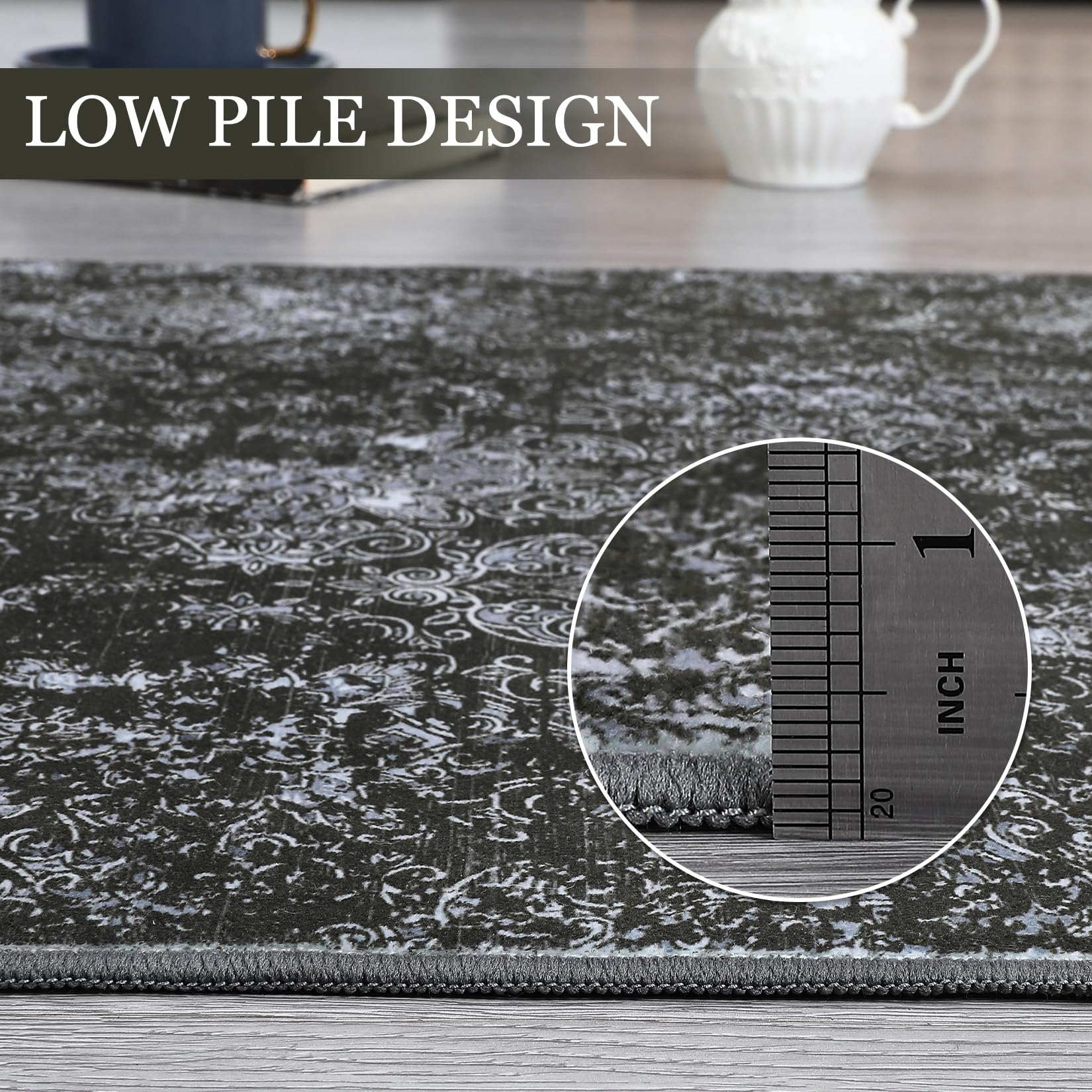 Garvee Bedroom Rug Washable Area Rug Non Slip Low Pile Boho Floral Small Carpet for Bedroom Bedside Soft Paisley Design 0.3 Inch Thickness