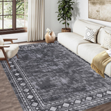 Garvee Bordered Grey 4x6 Machine Washable for Living Room Modern Area Rug, Non-Slip Stain Resistant Accent Rug Indoor Minimalist Border Floor Cover Carpet for Bedroom - Gray