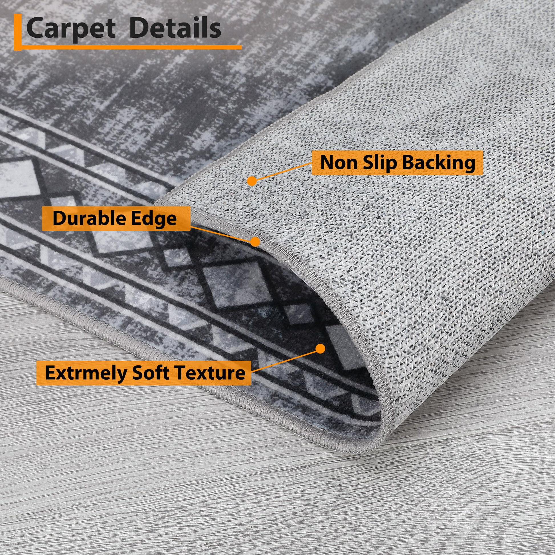 Garvee Bordered Grey 4x6 Machine Washable for Living Room Modern Area Rug, Non-Slip Stain Resistant Accent Rug Indoor Minimalist Border Floor Cover Carpet for Bedroom