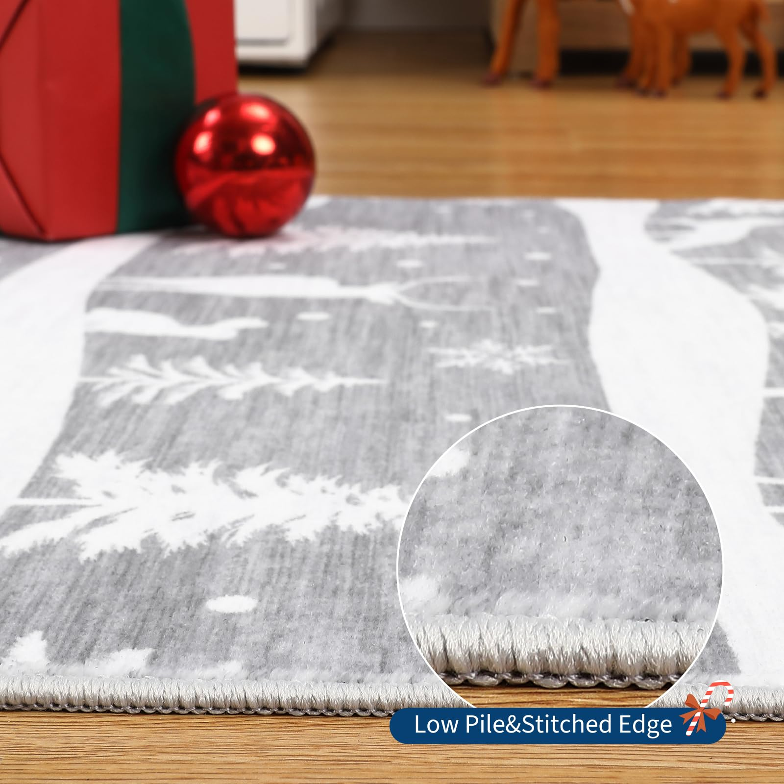 Garvee Grey 8x10 Area Rugs Christmas-Themed Washable Non Slip Soft Low Pile Indoor Carpet for Living Room Bedroom Dining Room