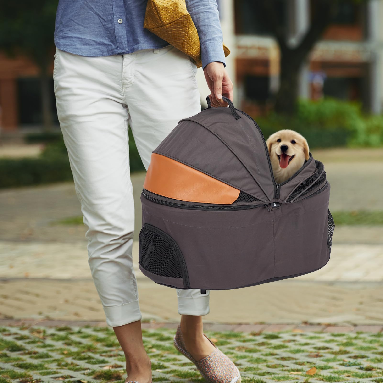 Multifunction Pet Travel System, Grey Orange, 3-in-1, Easy Fold