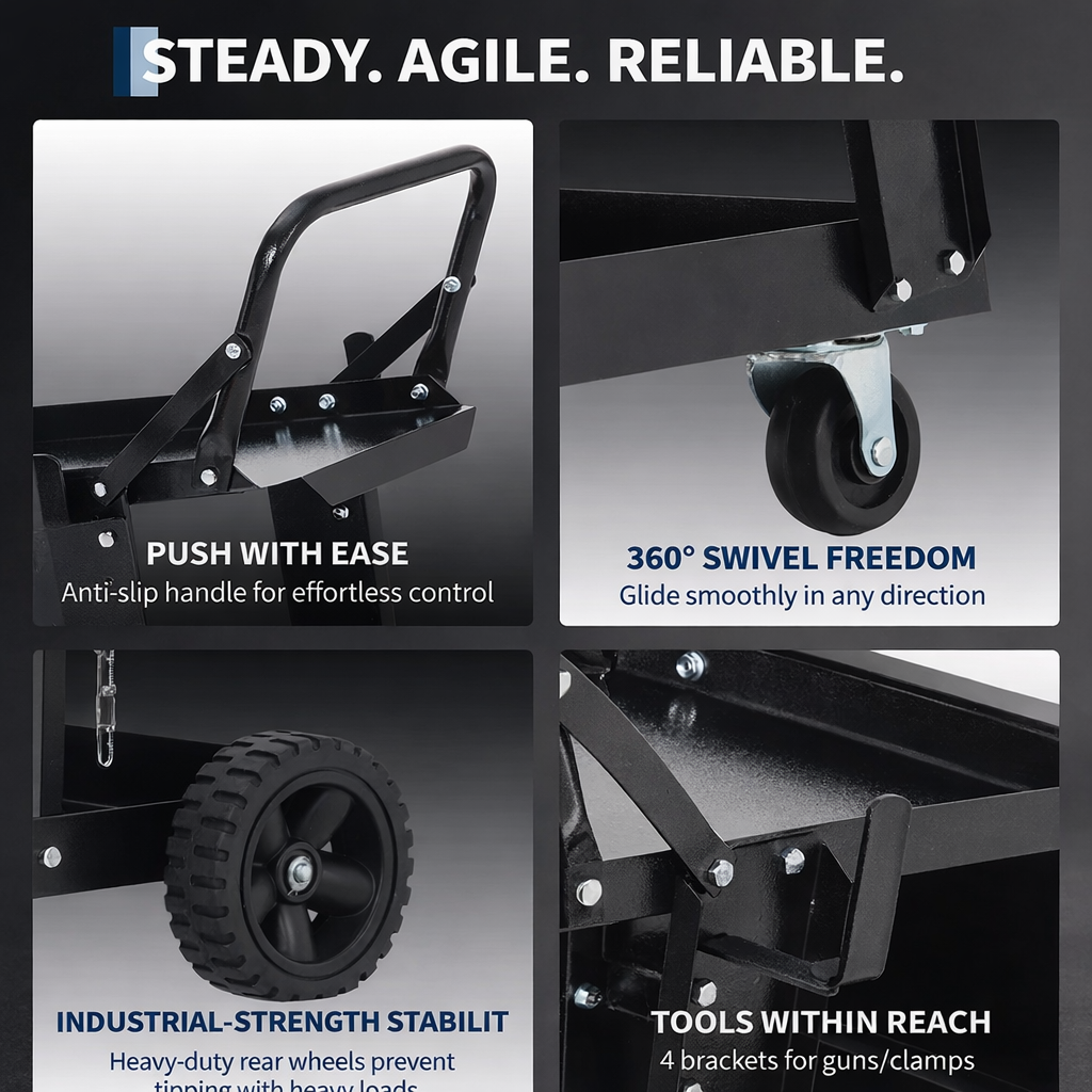 Garvee 3 Tier Welding Cart Heavy Duty Welder Cart With 360° Swivel Wheels Tank Storage Safety Chains Rolling MIG Welder Cart Black