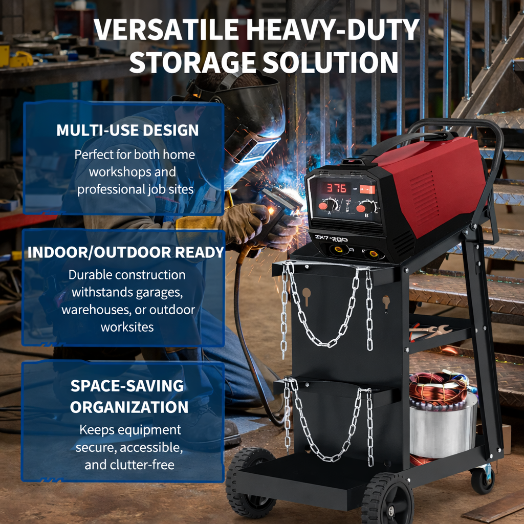 Garvee 3 Tier Welding Cart Heavy Duty Welder Cart With 360° Swivel Wheels Tank Storage Safety Chains Rolling MIG Welder Cart Black