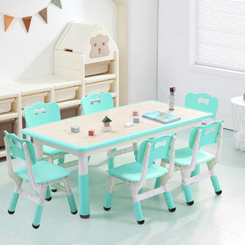 Garvee Kids 7 in 1 Table & Chairs Set in Ergonomic Design, Height Adjustable, Max 300lbs for Home & Classroom Use, Mint Green