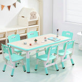 Garvee Kids 7 in 1 Table & Chairs Set in Ergonomic Design, Height Adjustable, Max 300lbs for Home & Classroom Use, Mint Green - Mint Green