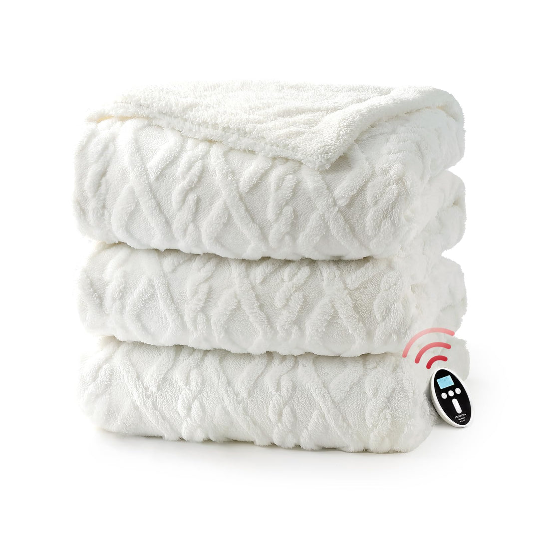 Garvee Electric Heated Blanket Wireless, King Size Electric Blanket with Dual Control, Fast Heating Blanket with 10 Heating& 10 Time Settings, Tufted Sherpa Heated Blanket, White, 90"x100"