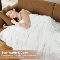 Garvee Electric Heated Blanket Wireless, King Size Electric Blanket with Dual Control, Fast Heating Blanket with 10 Heating& 10 Time Settings, Tufted Sherpa Heated Blanket, White, 90"x100"