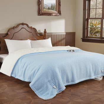Garvee Heated Blanket King Size with LCD Dual Controller, Waffle Weave Fast Heating Electric Blankets, 10 Heat Levels & 1-12H Time Settings, ETL Certified, Machine Washable, Light Blue, 100" x 90"