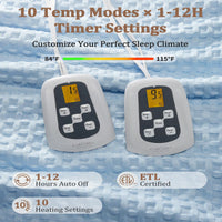Garvee Heated Blanket King Size with LCD Dual Controller, Waffle Weave Fast Heating Electric Blankets, 10 Heat Levels & 1-12H Time Settings, ETL Certified, Machine Washable, Light Blue, 100" x 90"