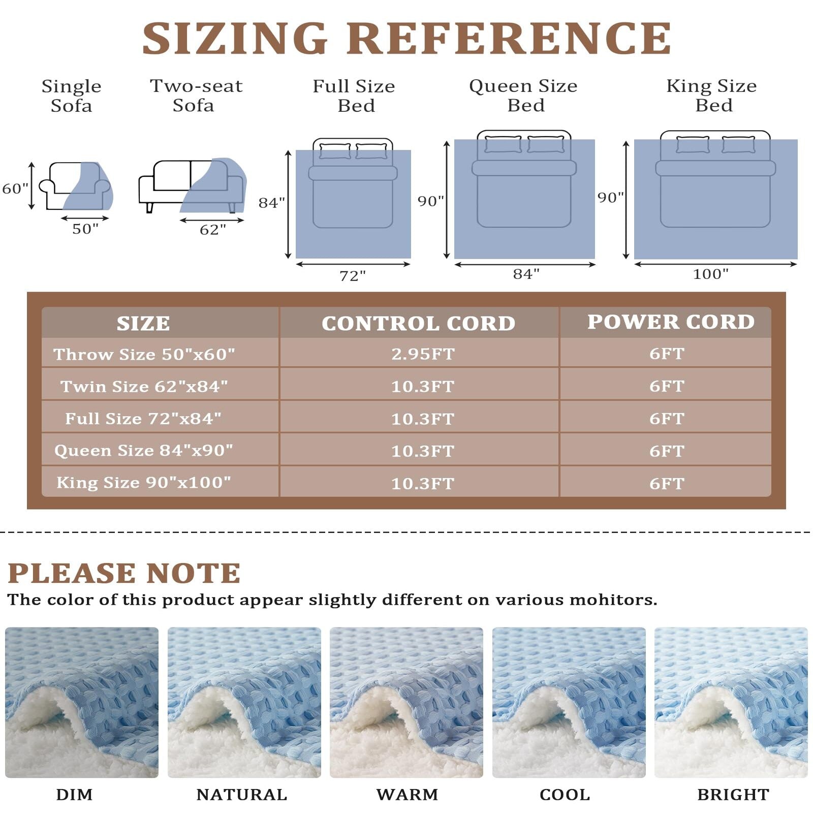 Garvee Heated Blanket King Size with LCD Dual Controller, Waffle Weave Fast Heating Electric Blankets, 10 Heat Levels & 1-12H Time Settings, ETL Certified, Machine Washable, Light Blue, 100" x 90"