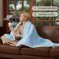 Garvee Heated Blanket Throw, Waffle Weave Electric Throw Blanket Fast Heating with LCD Controller, 6 Heat Levels & 4 Hour Auto Shut Off, ETL Certified, Machine Washable, Light Blue, 50" x 60"