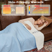Garvee Heated Blanket Throw, Waffle Weave Electric Throw Blanket Fast Heating with LCD Controller, 6 Heat Levels & 4 Hour Auto Shut Off, ETL Certified, Machine Washable, Light Blue, 50" x 60"