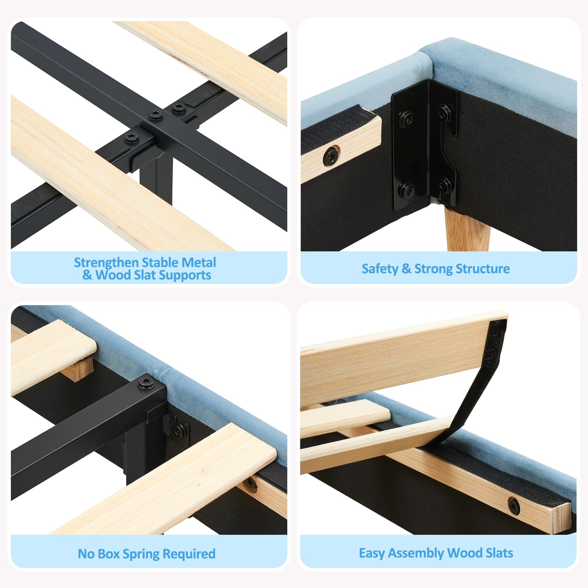 Garvee Twin Bed Frame with Drawer, Velvet Upholstered Platform Bed Frame with Storage Headboard, No Box Spring Needed, Easy Assembly, Noise-Free, Blue