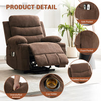 Garvee Recliner Chair Nursery, Oversized Manual Reclining Rocking Chair, Corduroy 360 Swivel Glider with Cup Holder, Massage and Heat Recliner, Small Sofa Chairs for Adults, Living Room, RV, Bedroom, Brown