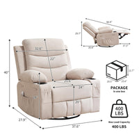 Garvee Swivel Recliner Chair, Oversize Recliners for Elderly with Heat and Massage, Cup Holders, Side Pocket, Single Sofa Seat for Living Room, Beige