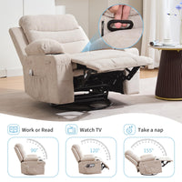 Garvee Swivel Recliner Chair, Oversize Recliners for Elderly with Heat and Massage, Cup Holders, Side Pocket, Single Sofa Seat for Living Room, Beige