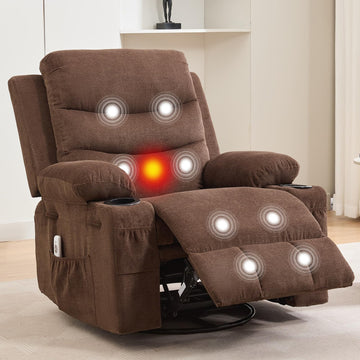 Garvee Recliner Chair Nursery, Oversized Manual Reclining Rocking Chair, Corduroy 360 Swivel Glider with Cup Holder, Massage and Heat Recliner, Small Sofa Chairs for Adults, Living Room, RV, Bedroom, Brown
