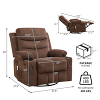 Garvee Recliner Chair Nursery, Oversized Manual Reclining Rocking Chair, Corduroy 360 Swivel Glider with Cup Holder, Massage and Heat Recliner, Small Sofa Chairs for Adults, Living Room, RV, Bedroom, Brown