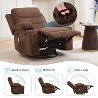 Garvee Recliner Chair Nursery, Oversized Manual Reclining Rocking Chair, Corduroy 360 Swivel Glider with Cup Holder, Massage and Heat Recliner, Small Sofa Chairs for Adults, Living Room, RV, Bedroom, Brown