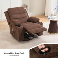 Garvee Recliner Chair Nursery, Oversized Manual Reclining Rocking Chair, Corduroy 360 Swivel Glider with Cup Holder, Massage and Heat Recliner, Small Sofa Chairs for Adults, Living Room, RV, Bedroom, Brown