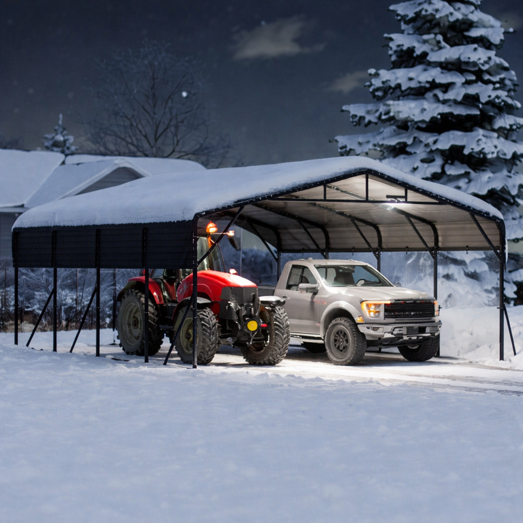 Garvee 20x20 FT Heavy Duty Metal Carport for 2 Cars – Galvanized Steel Roof, Wind & Snow Resistant, Reinforced Frame Outdoor Car Shelter with Solar Light, Dark Gray